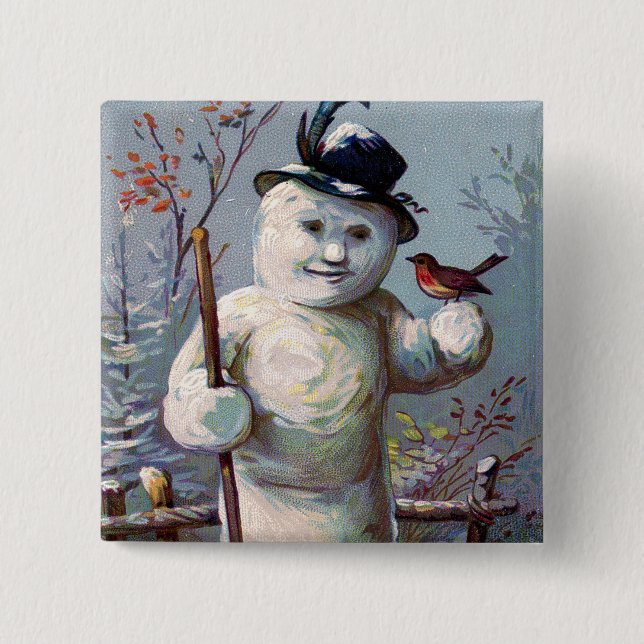 Snowman Bird Winter Snow Songbird Button (Front)