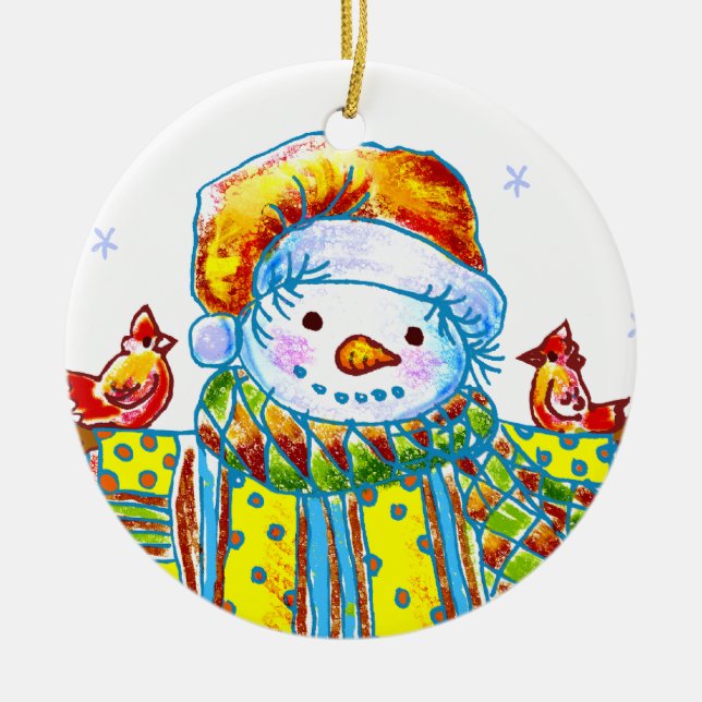 Snowman Birdman  Ceramic Ornament (Front)