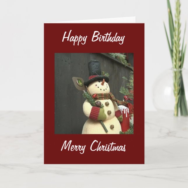 SNOWMAN BIRTHDAY AT CHRISTMAS GREETINGS HOLIDAY CARD (Front)