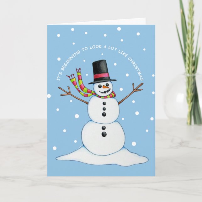 Snowman (blue background) Postage Holiday Card (Front)