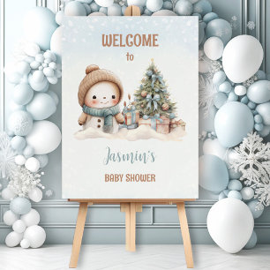 Snowman Blue Christmas Boy Baby Shower Welcome Foam Board