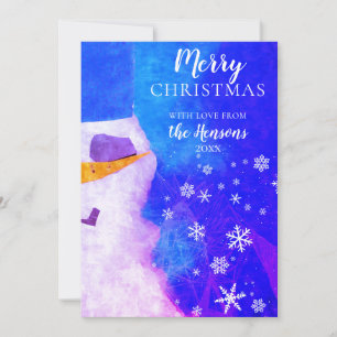 Snowman Blue Magical Winter Christmas Holiday Card