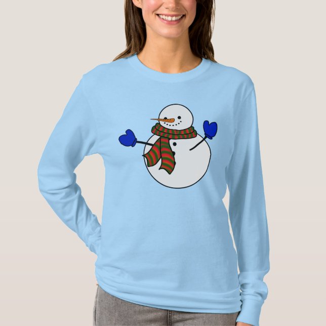 Snowman Blue Mittens Christmas  T-Shirt (Front)