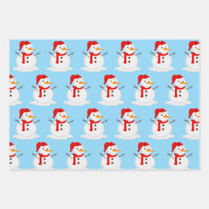 Snowman Blue Sky Wonderland Wrapping Paper Sheets