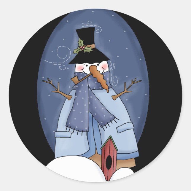 Snowman Blue Tshirts and Gifts Classic Round Sticker (Front)