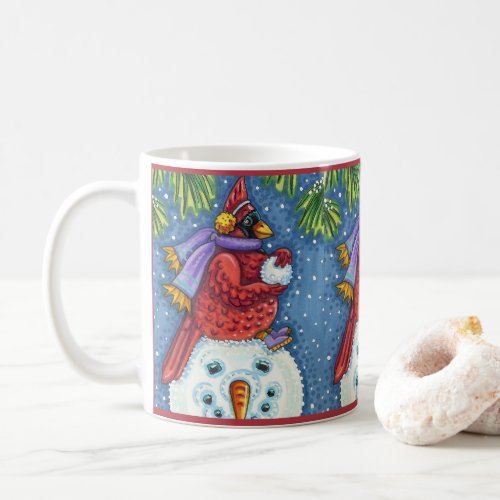 SNOWMAN BODYGUARD CHRISTMAS CARDINAL REDBIRD COFFEE MUG