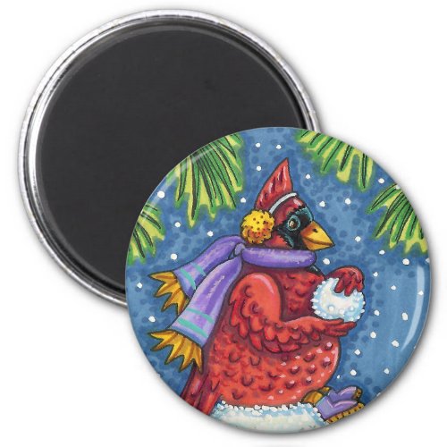 SNOWMAN BODYGUARD CHRISTMAS CARDINAL REDBIRD MAGNET