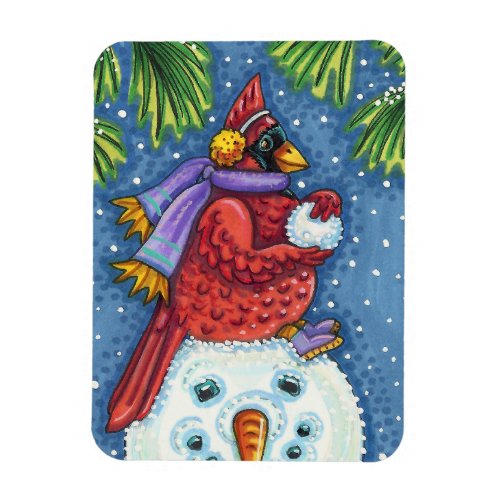 SNOWMAN BODYGUARD CHRISTMAS CARDINAL REDBIRD MAGNET