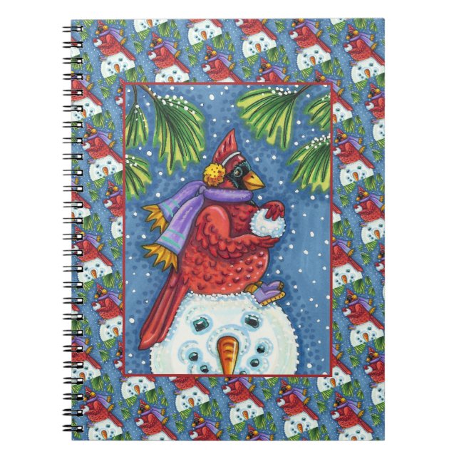 SNOWMAN BODYGUARD, CHRISTMAS CARDINAL REDBIRD NOTEBOOK (Front)