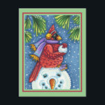 SNOWMAN BODYGUARD, CHRISTMAS CARDINAL REDBIRD POSTCARD<br><div class="desc">ARMED WITH SNOWBALLS.  HUMOROUS CARDINAL POSTCARD *Customize ... Look for Matching Items Susan Brack Designs</div>