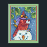 SNOWMAN BODYGUARD, CHRISTMAS CARDINAL REDBIRD POSTCARD<br><div class="desc">ARMED WITH SNOWBALLS.  HUMOROUS CARDINAL POSTCARD *Customize ... Look for Matching Items Susan Brack Designs</div>