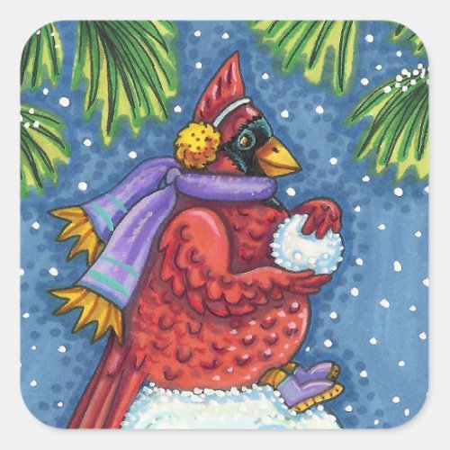 SNOWMAN BODYGUARD CHRISTMAS CARDINAL REDBIRD SQUARE STICKER