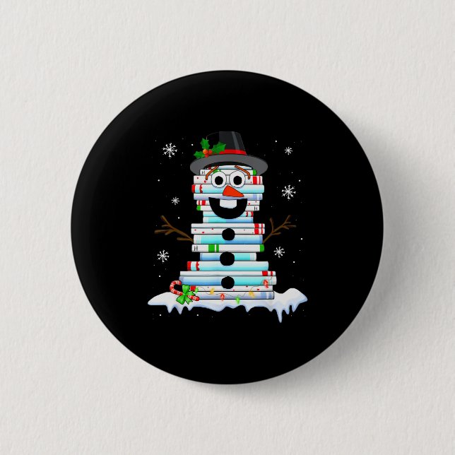 Snowman Book Stack Librarian Book Lover Christmas  Button (Front)