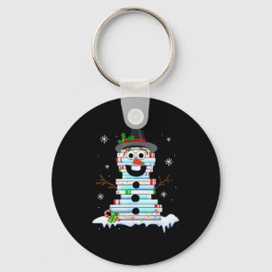 Snowman Book Stack Librarian Book Lover Christmas Keychain