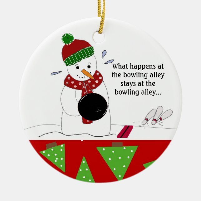 Snowman Bowler Ceramic Ornament (Front)