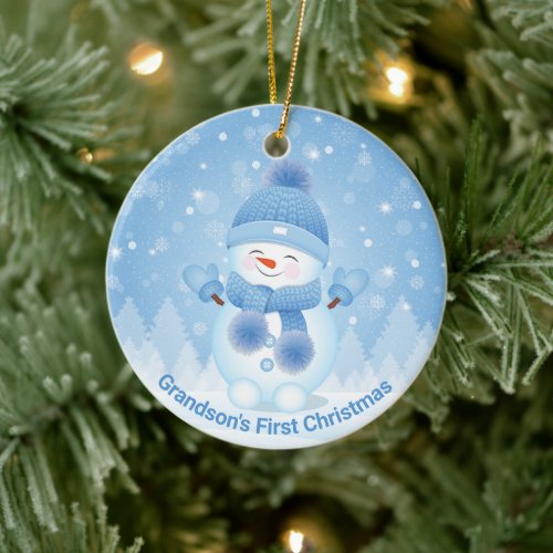 Snowman Boy First Christmas Round Ornament