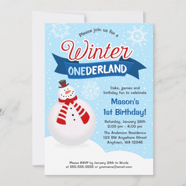 Snowman Boy Winter ONEderland 1st Birthday Invitation (Front)