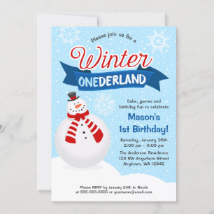 Snowman Boy Winter ONEderland 1st Birthday Invitation