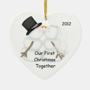 Snowman BRIDE & GROOM First Christmas Together Ceramic Ornament