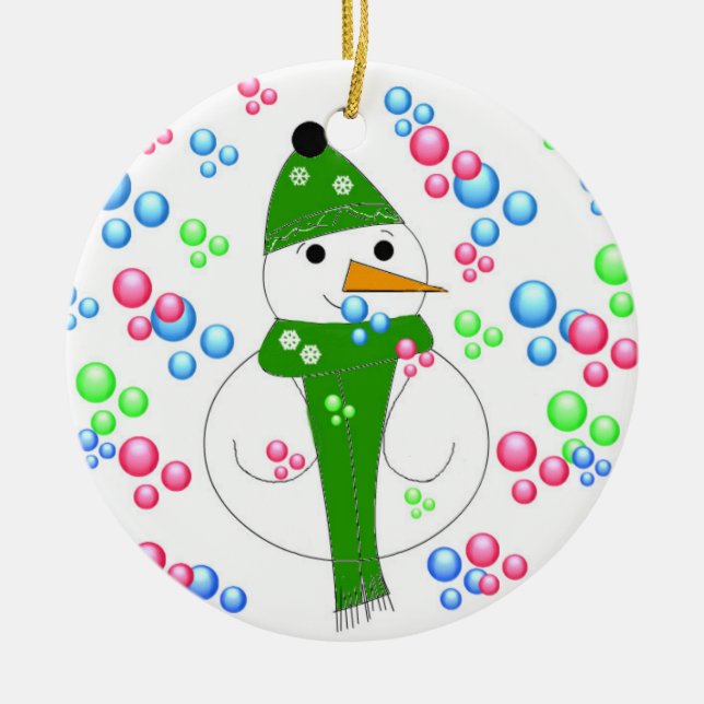 Snowman Bubble Mania Ceramic Ornament (Front)