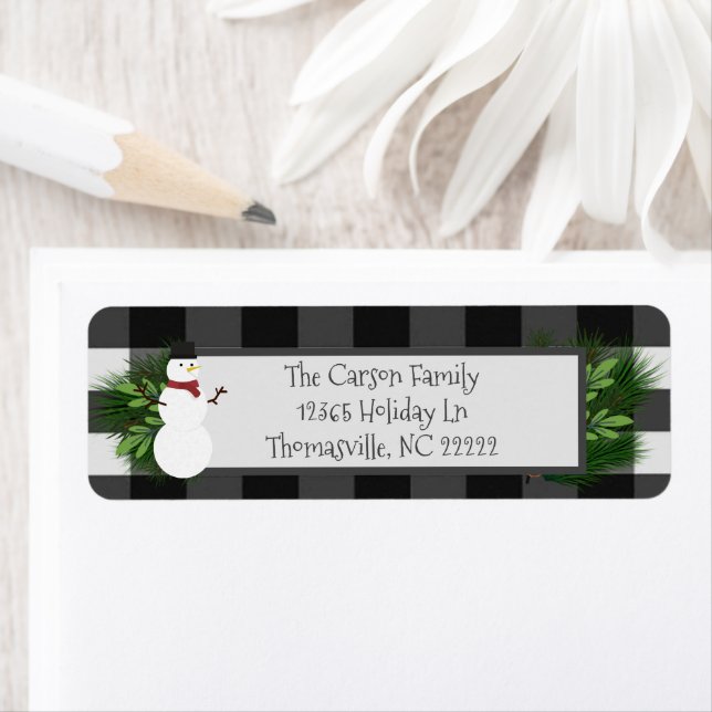Snowman Buffalo Plaid Address Labels (Insitu)