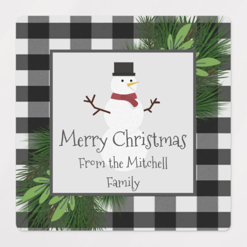 Snowman Buffalo Plaid Baking Labels