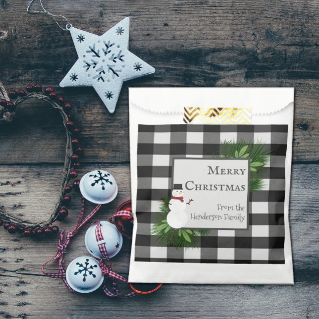 Snowman Buffalo Plaid | Black and White Favor Bag (Snowman Buffalo Plaid Favor Bags)