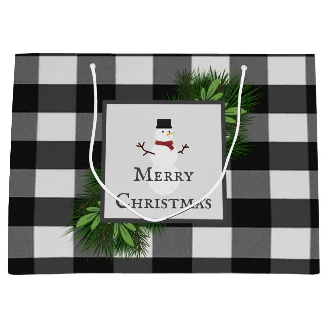 Snowman Buffalo Plaid Gift Bag (Front)
