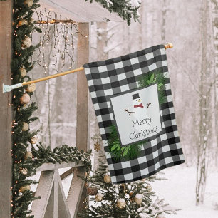 Snowman Buffalo Plaid House Flag