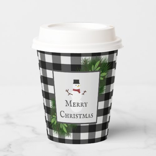 Snowman Buffalo Plaid Paper Cup