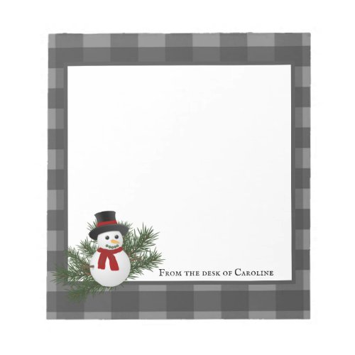 Snowman Buffalo Plaid Personalized Notepad