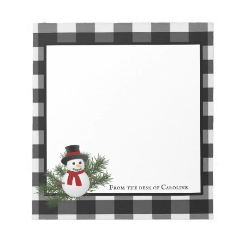 Snowman Buffalo Plaid Personalized Notepad