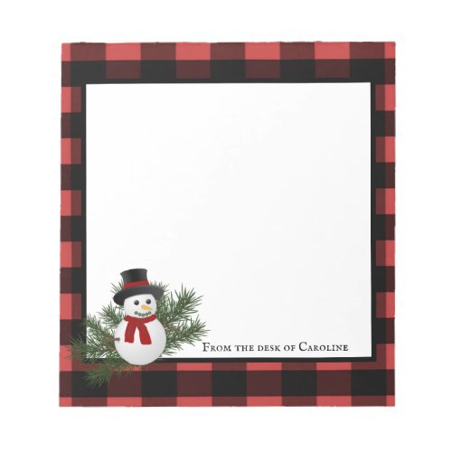 Snowman Buffalo Plaid Personalized Notepad