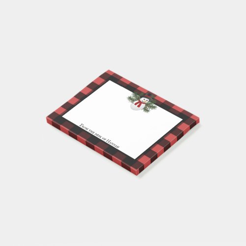 Snowman Buffalo Plaid Personalized Post_it Notes
