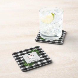 Snowman Buffalo Plaid Plastic Coaster