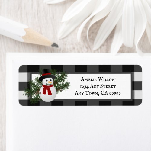 Snowman Buffalo Plaid Return Address Label