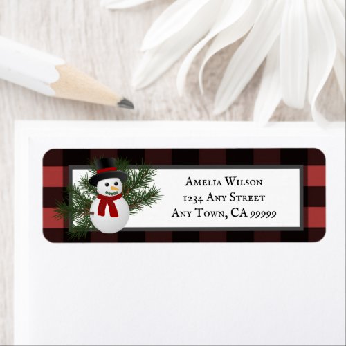 Snowman Buffalo Plaid Return Address Label