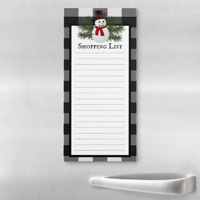 Snowman Buffalo Plaid Shopping List  Magnetic Notepad (In Situ)