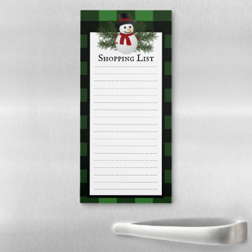 Snowman Buffalo Plaid Shopping List Magnetic Notepad