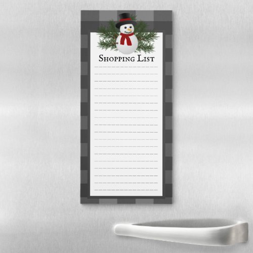 Snowman Buffalo Plaid Shopping List Magnetic Notepad