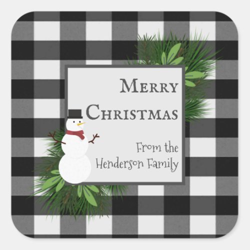 Snowman Buffalo Plaid Sticker