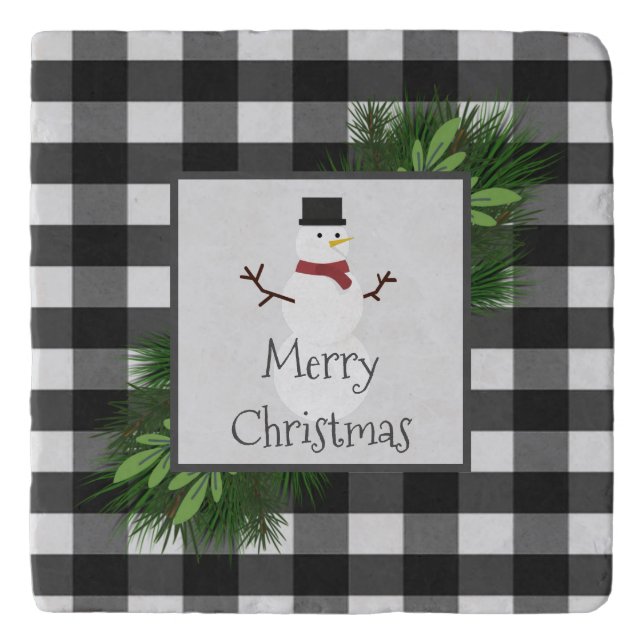 Snowman Buffalo Plaid Trivet (Front)