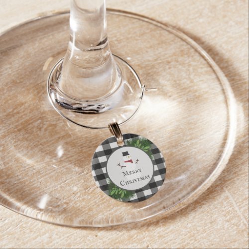 Snowman Buffalo Plaid Wine Charm