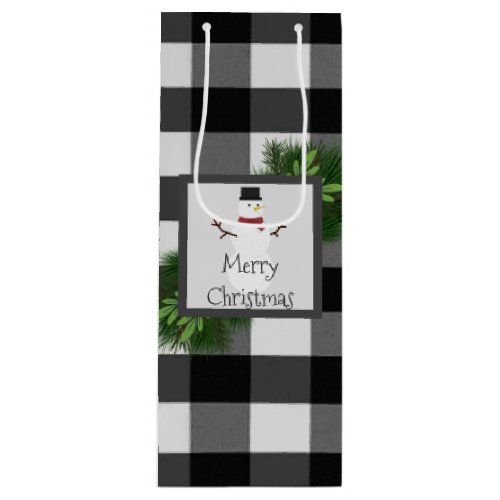 Snowman Buffalo Plaid Wine Gift Bag