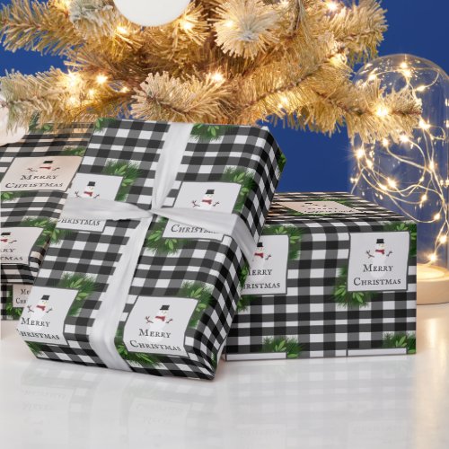 Snowman Buffalo Plaid Wrapping Paper