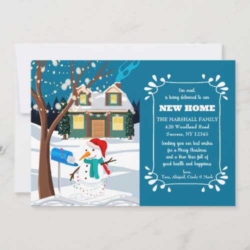 Snowman By The Mailbox Holiday Moving Card