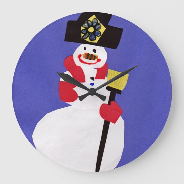 Snowman by VictoriaShaylee Large Clock (Front)