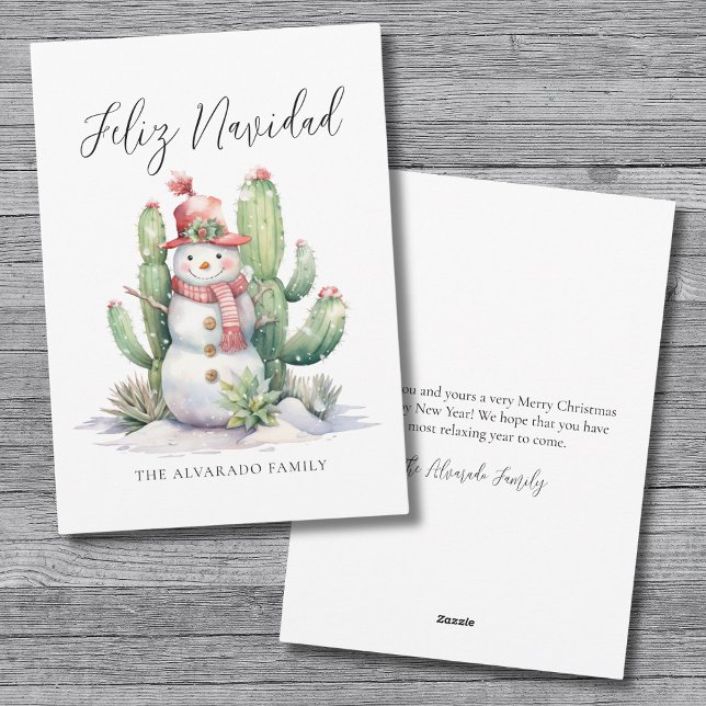 Snowman Cactus Christmas Feliz Navidad Holiday Card (Cactus Snowman Merry Christmas Holiday Card)