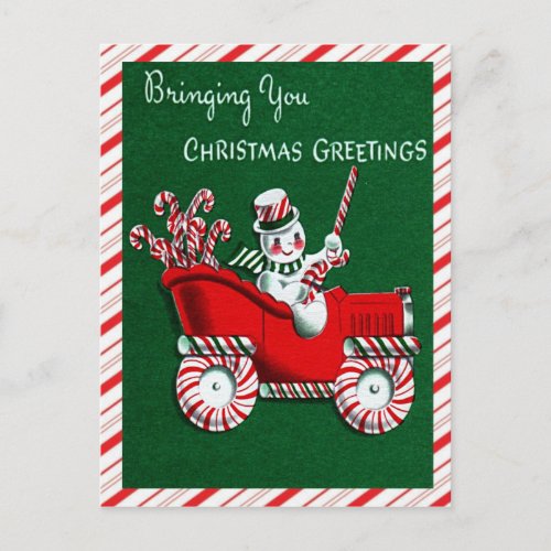 Snowman Candy Cane Christmas Greetings Postcard