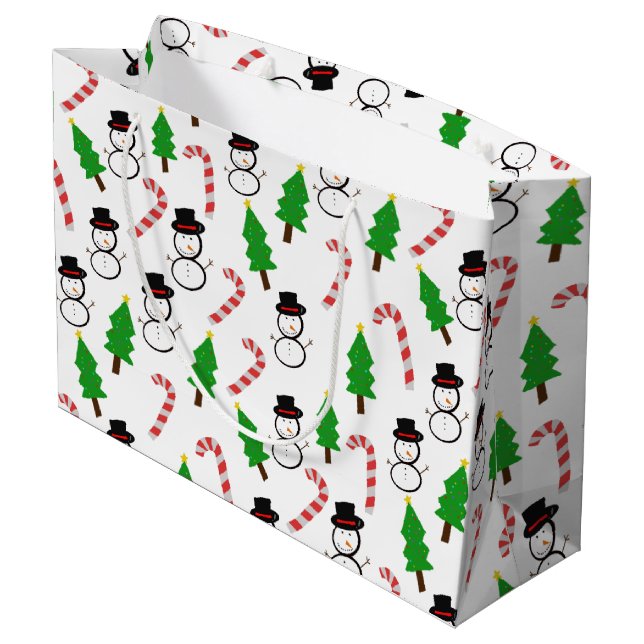 Snowman Candy Cane Christmas Tree Large Gift Bag (Back Angled)